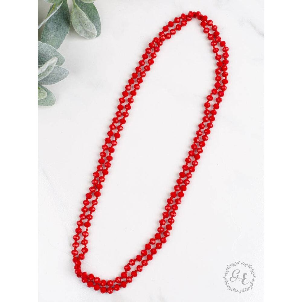 The Essential 60 inch Double Wrap Beaded Necklace, True Red 8MM